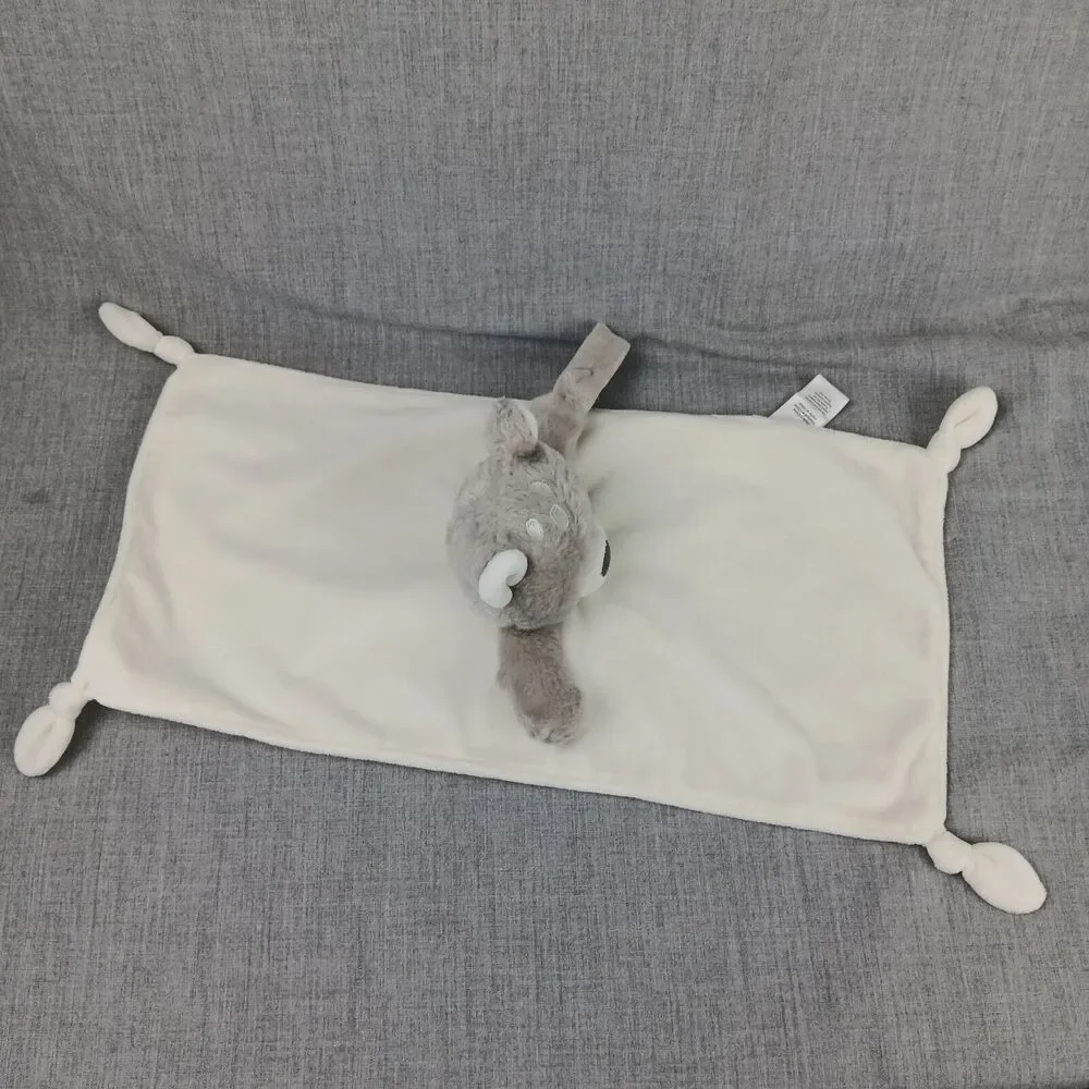Carters Bear Security Blanket Ivory Grey White Spots Long Lovey Knotted Corners